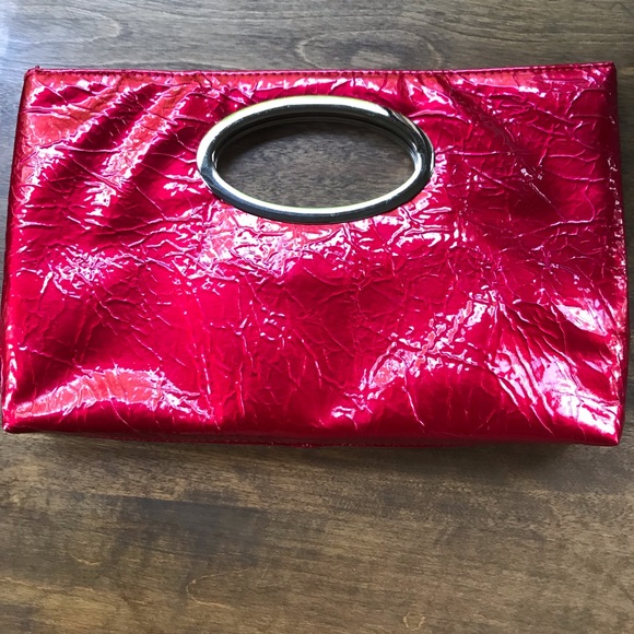 Express Cherry Red Metallic Clutch - Picture 2 of 3